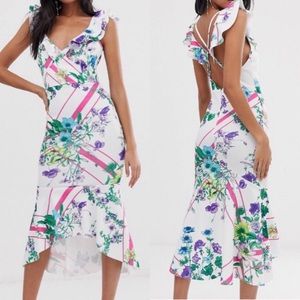 ASOS Floral Scuba Midi Dress Ruffle Mermaid